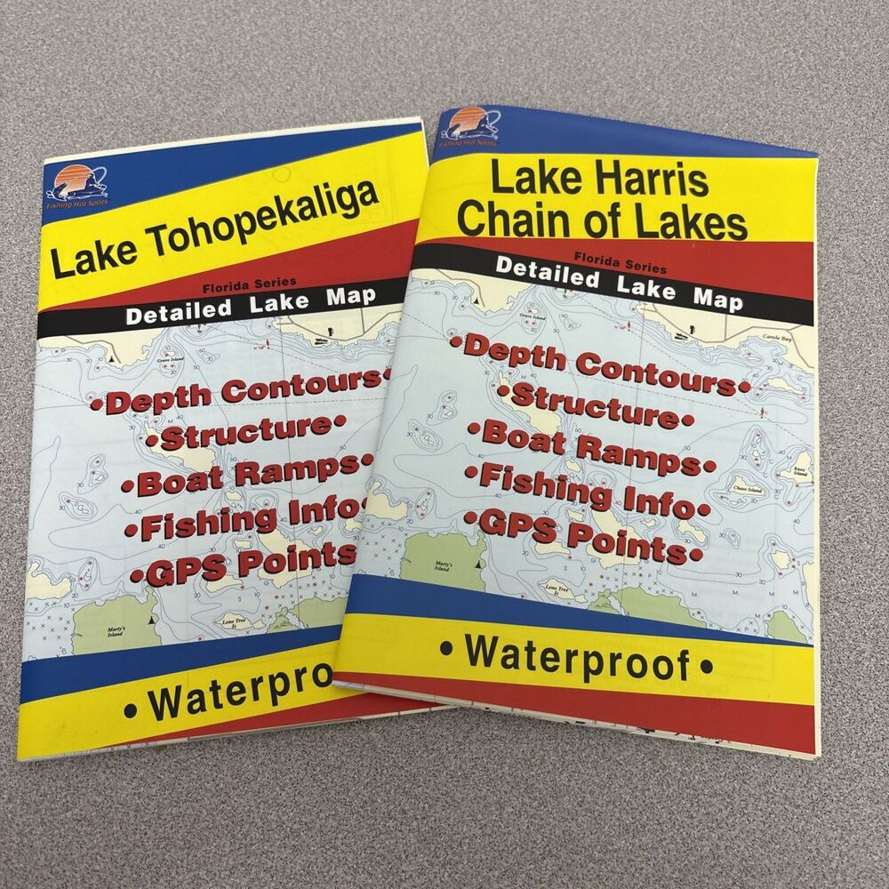 Fishing Hot Spot FLORIDA Series Map, Lake Harris Chain, Plus Lake‎ Tohopekaliga